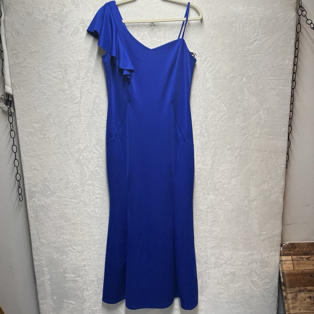 Alexa B Nites Ruffle Shoulder Dress Womens 8 Blue Formal Cocktail